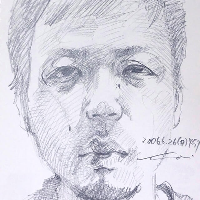 Self-portrait, pencil drawing, drawing image of Mutsuhito Shintaku, who has been drawing every day since 2004