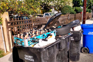 Trash cans at road side in the US Los Angeles Torrance