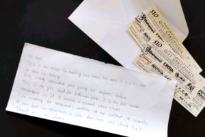 The letter and restaurant gift card to my share mate