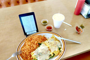 The big omlet and Spanish rice at breakfast restaurant in the US