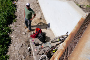 A homeless man at under the bridge in carson