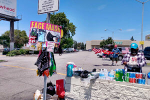 Selling face masks by five dollar on the roadside in LA