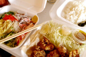 Cold ramen, fried chicken and white rice