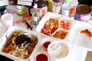 Korean foods bibimbap on the table in the US