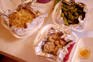 Fried rice dumplings and edamame in the US