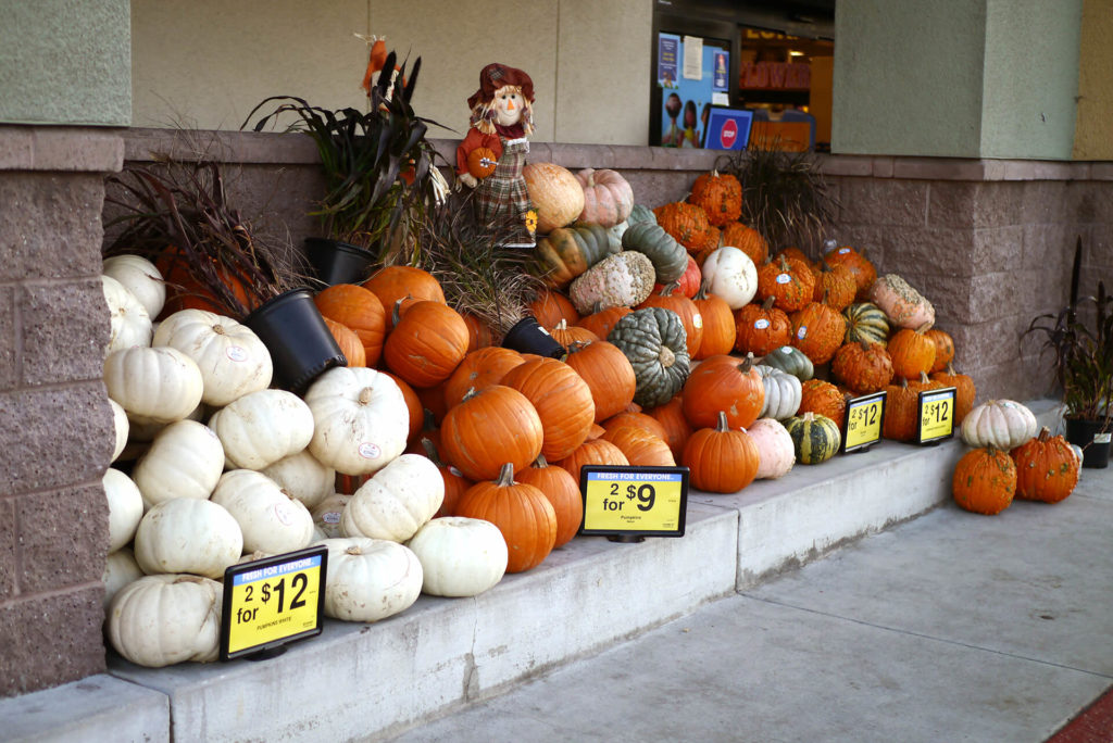 Selling pumpkin at the supermarket