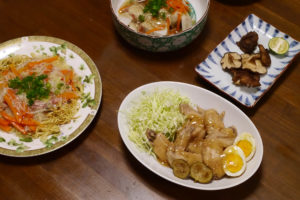 Japanese dishs on the table at Japanese family