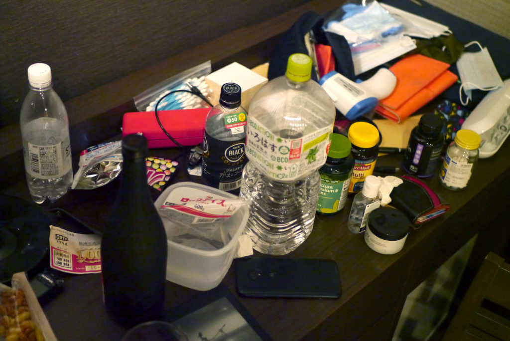 Messy table at the hotel in Japan
