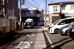 Sunny day afternoon view of street corner in Japan Hiroshima