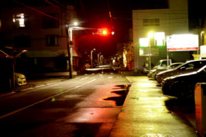 A night road in Hiroshima Itsukaichi