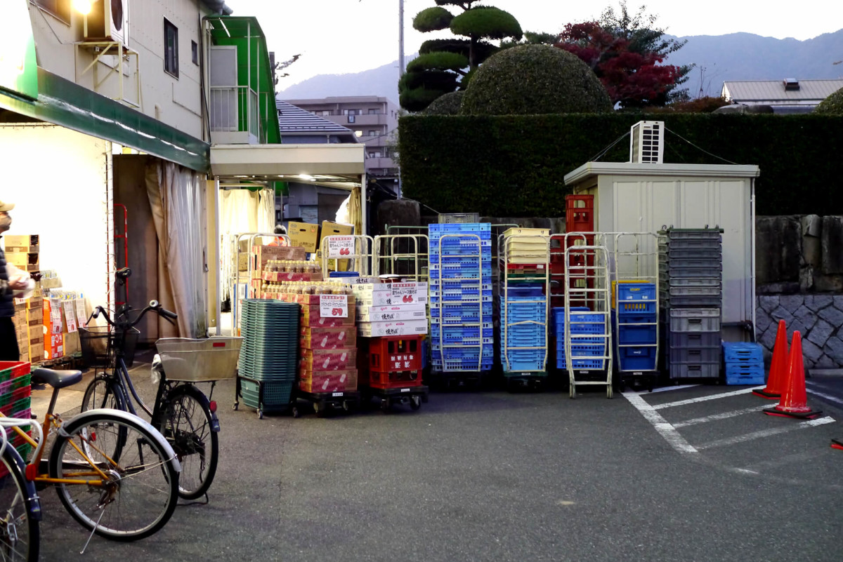 Supermarket parking Supermarket parking container at evening