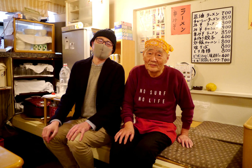 Elder man and me at Ikaho onsen ramen shop