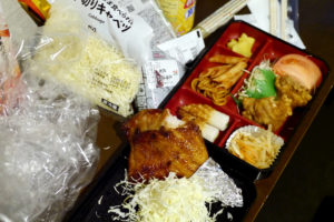 Japanese bento on the messy table