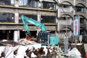 construction site at covered snow Kusatsu onsen