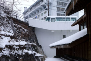 A snow-covered world at Kusatsu hot spring