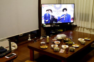 Japanese dining room and olympic games 2021 on the television