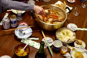 Japanese oden hot pot on the table