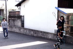 Play badminton at car park in Hiroshima Japan