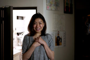 Portrait of a Japanese woman at the night in Hiroshima Japan