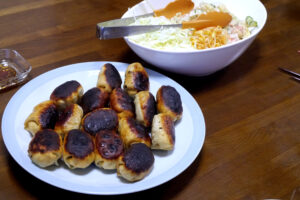 white gyoza on the table in Hiroshima Japan