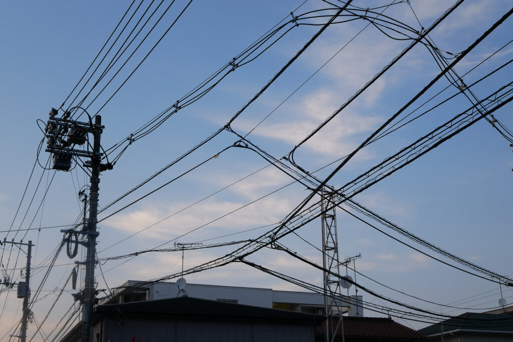 Japanese electric wires in the background of dusk