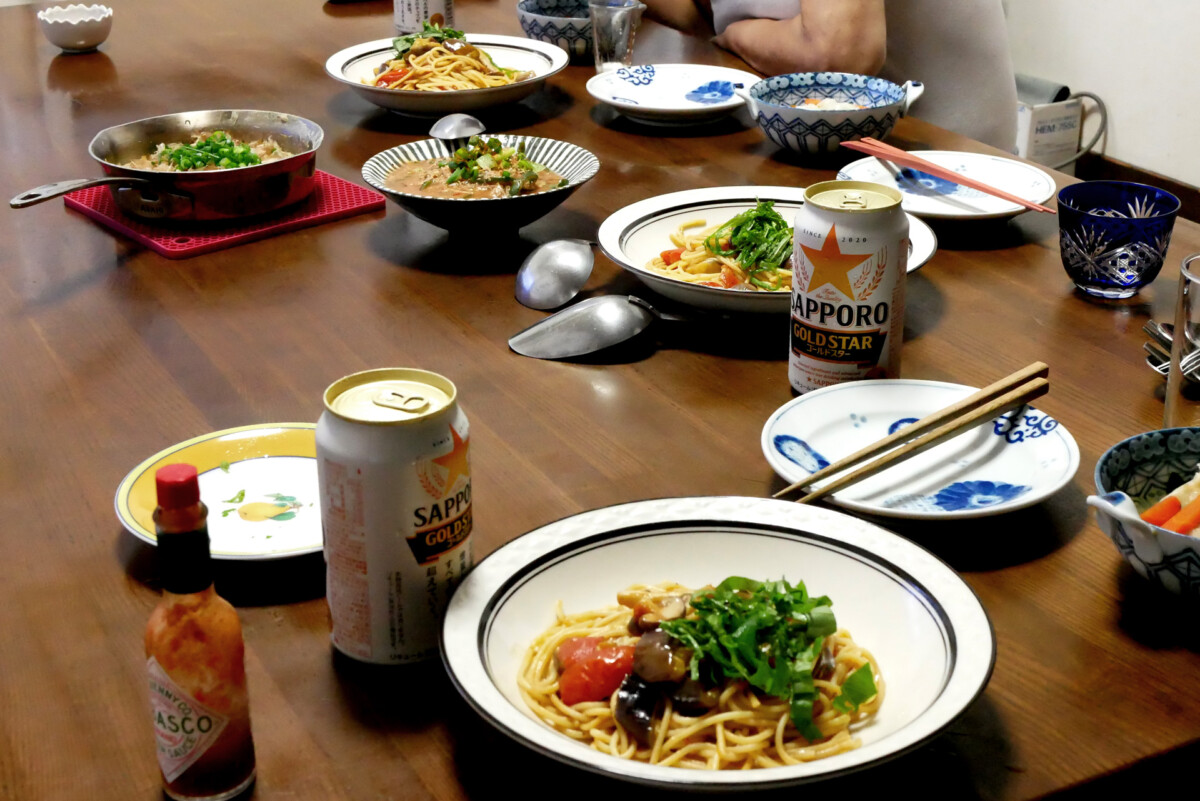 Japanese dishes hand made Japanese dishes on the table in Hiroshima Japan