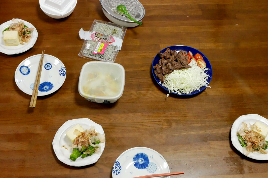 Japanese daily dishes on the brown table in Hiroshima Japan