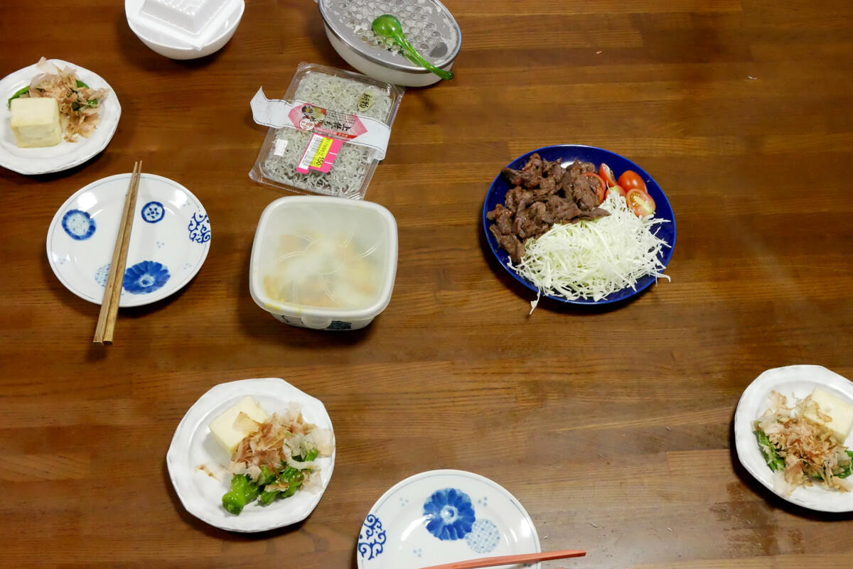 Normal dinner Japanese daily dishes on the brown table in Hiroshima Japan