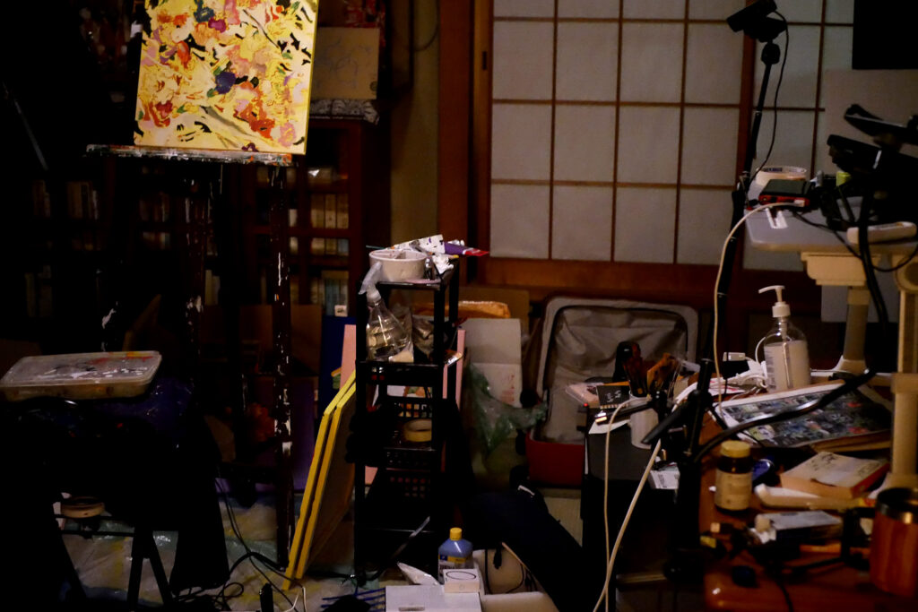 Dark and messy Japanese Painter studio in Hiroshima Japan