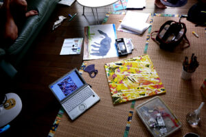 Paintings on the floor at living room in Hiroshima Japan