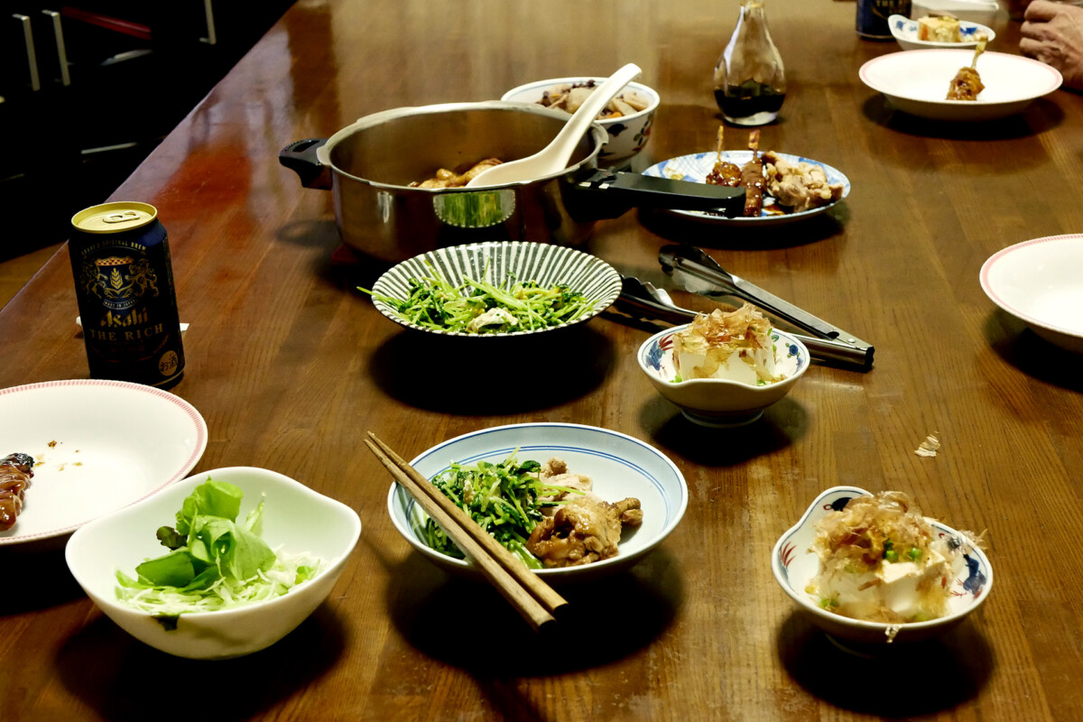 Dinner table Japanese home made dishes on the table