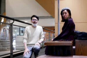 Man and woman selfee at the Narita international airport