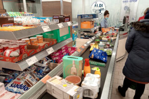 Queue of checkout at ALDI in the Netherlands