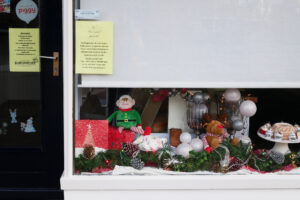 A small shops Christmas show window in the Netherlands Castricum