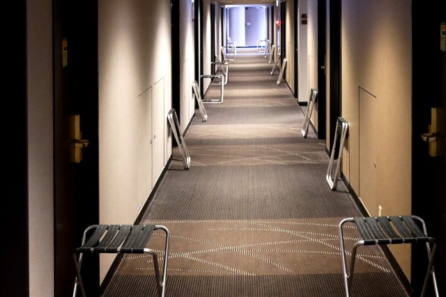 Covid19 quarantine hotel corridor