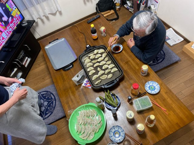 Japanese Gyoza dinner on the table in Japanese family