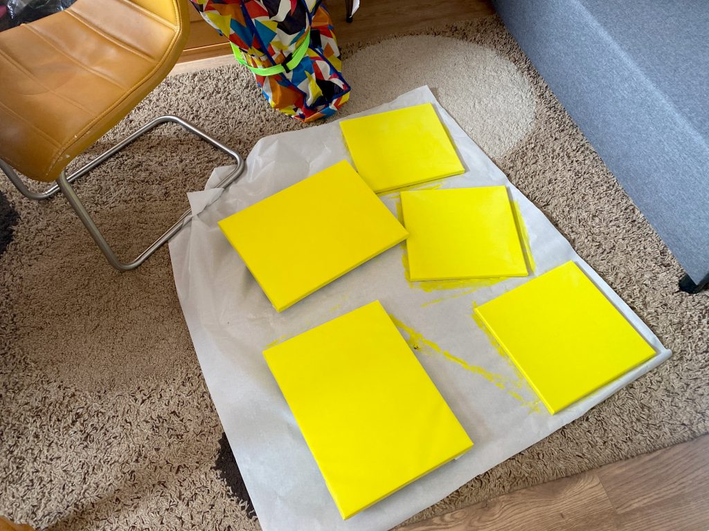 Painted yellow canvas on the floor