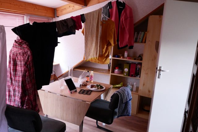 Hanged clothes on the rope at a single man's room in the Netherlands