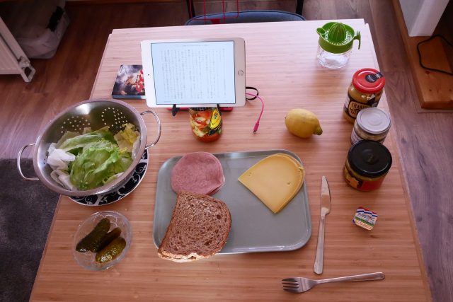 Sandwich ingredients on the wooden table