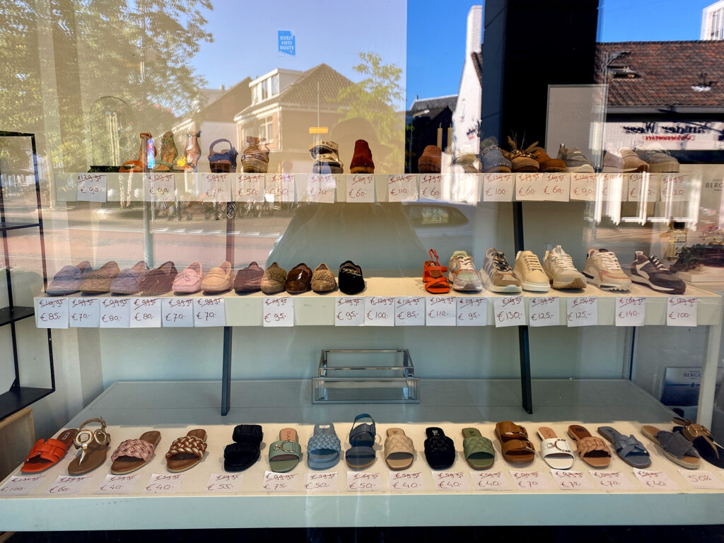 Show Window of Selling lady's shoes in Castricum in the Netherlands