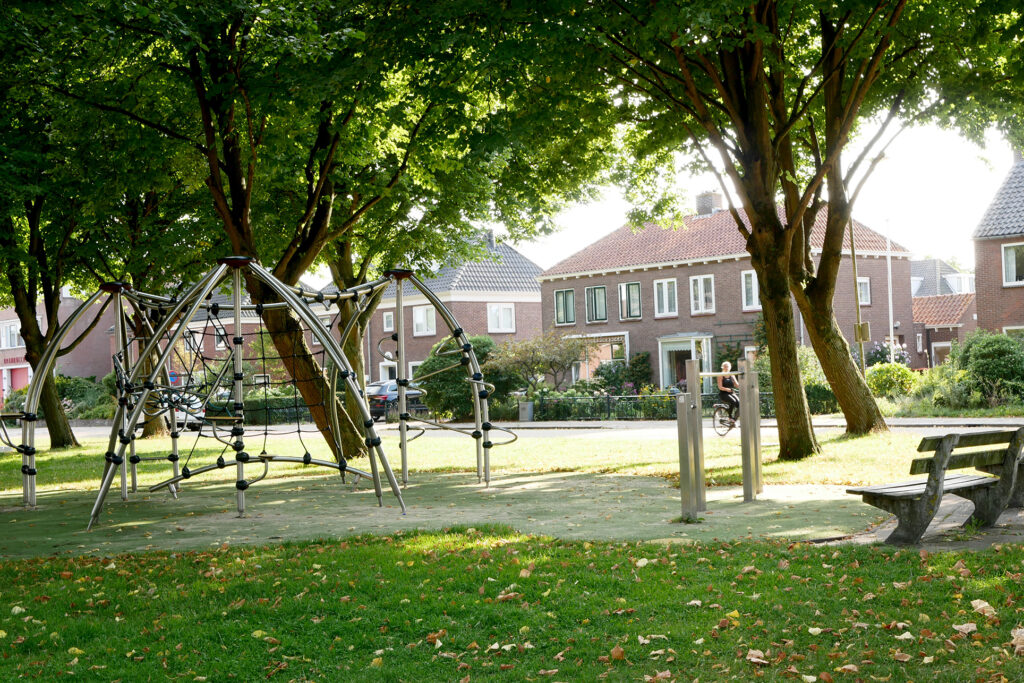 A green park playground equipment in the Netherlands