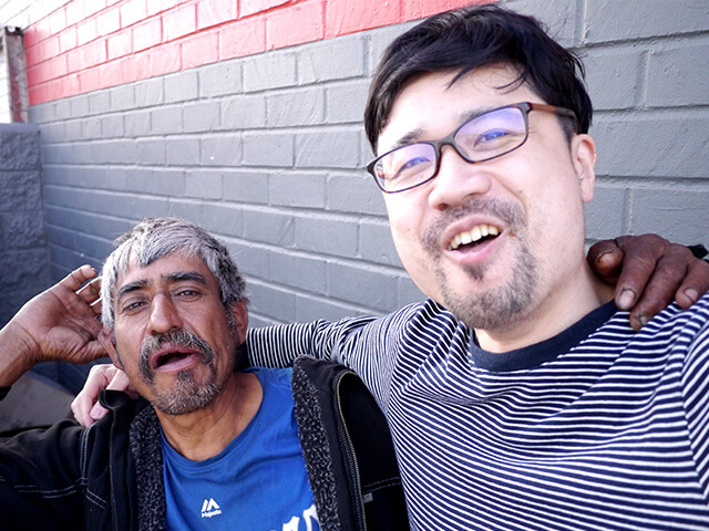 Photographing elements for the ONE BITE CHALLENGE series, homeless people