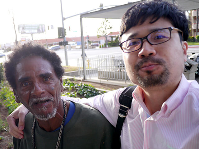 Photographing elements for the ONE BITE CHALLENGE series, homeless people