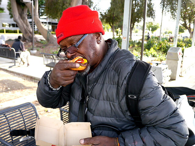 Photographing elements for the ONE BITE CHALLENGE series, homeless people