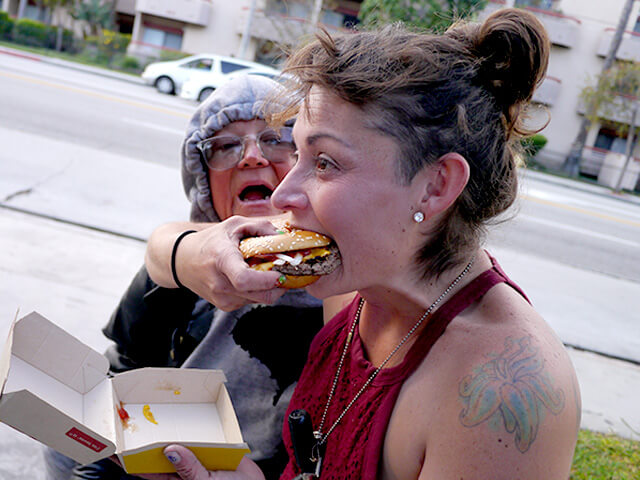 Photographing elements for the ONE BITE CHALLENGE series, homeless people