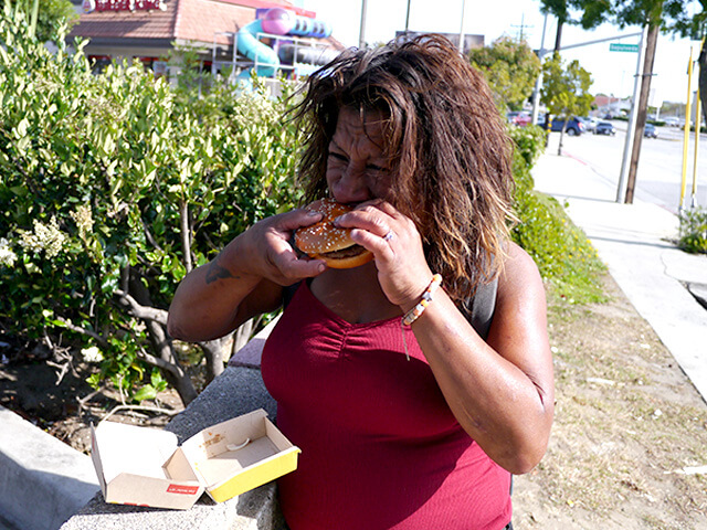 Photographing elements for the ONE BITE CHALLENGE series, homeless people