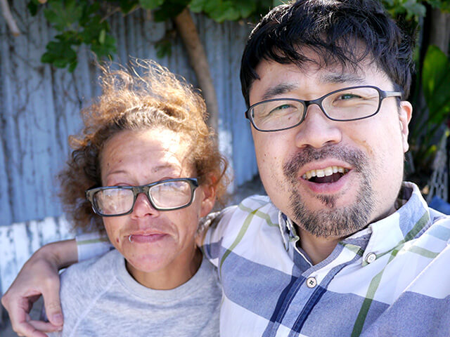 Photographing elements for the ONE BITE CHALLENGE series, homeless people