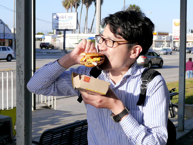 Photographing elements for the ONE BITE CHALLENGE series, homeless people
