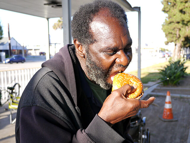 Photographing elements for the ONE BITE CHALLENGE series, homeless people