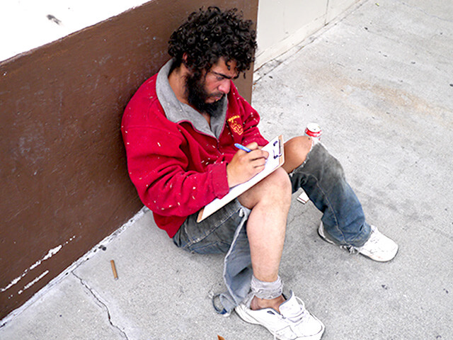 Photographing elements for the ONE BITE CHALLENGE series, homeless people